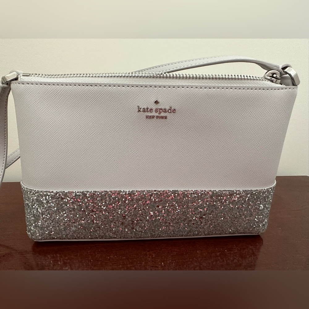 Kate Spade grey and silver crossbody purse